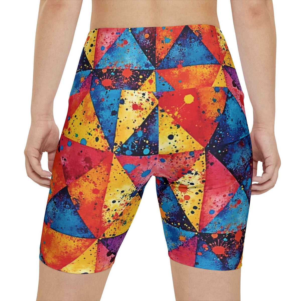 Colorful Geometric Triangle Women's Workout Shorts — Vibrant Athletic Biker Shorts
