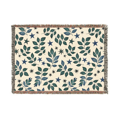 Botanical Star Woven Blanket — Reversible Leaf & Star Pattern Throw