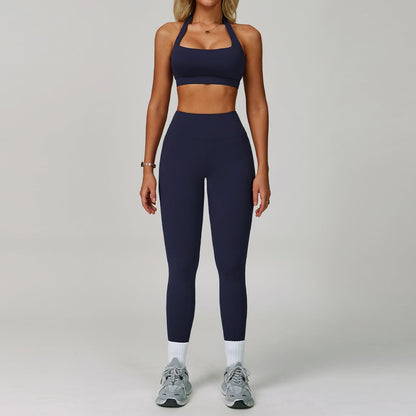 Women’s Backless Halter Yoga Workout Set – Tight-Fit Quick-Dry Activewear