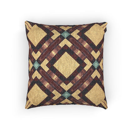 Woven Pillow — Geometric Boho Throw Pillow with Warm Earth Tones