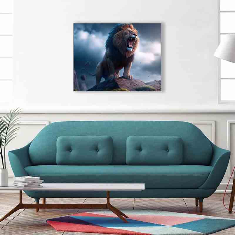 Wildlife Leinwandbild-Der Löwe und der Sturm-Goldlack-Naturdrucke. #4836-148