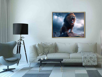 Wildlife Leinwandbild-Der Löwe und der Sturm-Goldlack-Naturdrucke. #4836-148