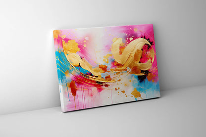 Fuchsia Gold Abstrakt 48x36 Kunstdruck auf Leinwand