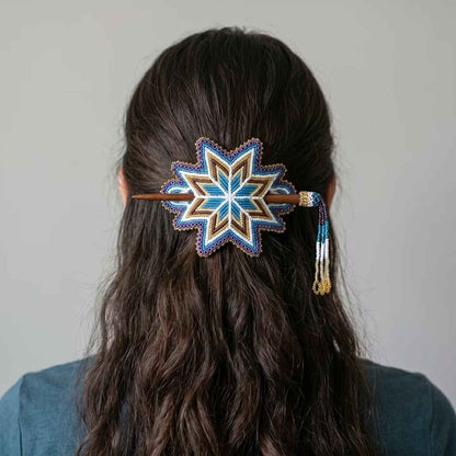 Blue Handmade Beaded Star Barrette