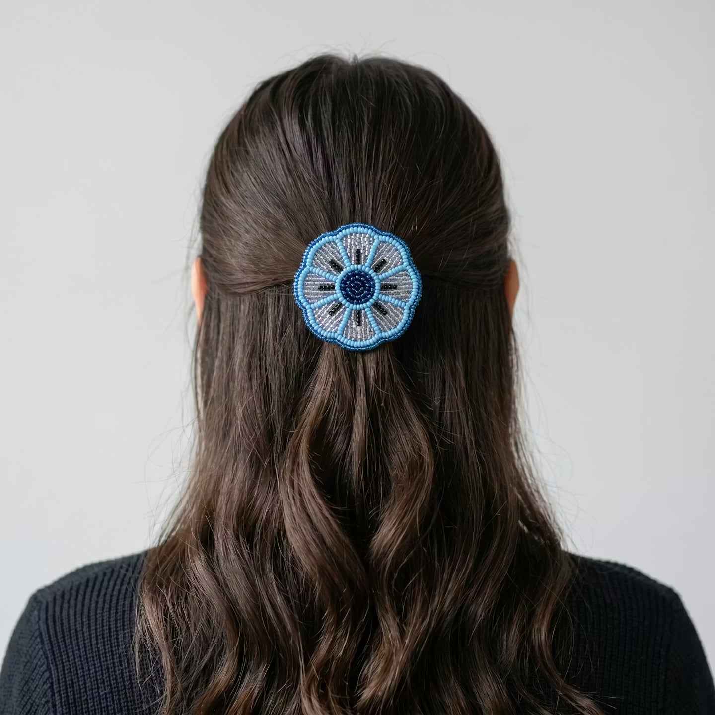 Blue Beaded Flower Barrette