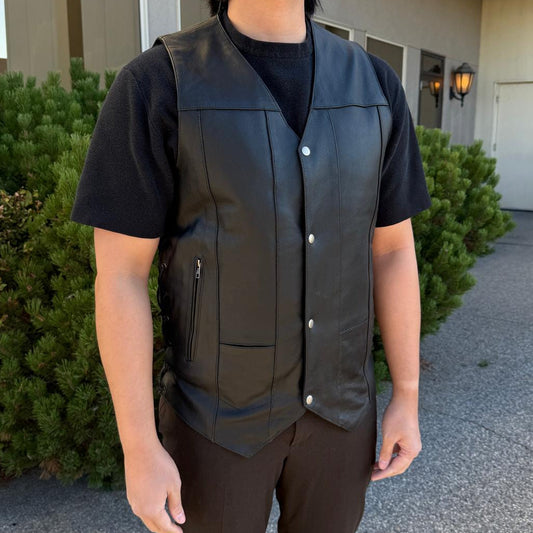 Open Road Men's 10 Pocket Leather Vest | Genuine Cowhide Vest