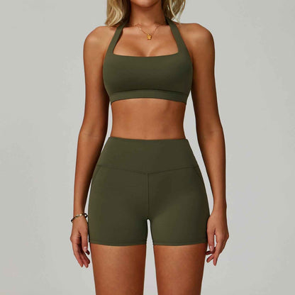 Women’s Backless Halter Yoga Workout Set – Tight-Fit Quick-Dry Activewear