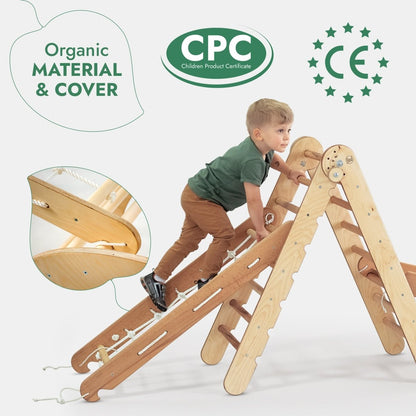 4in1 Montessori Climbing Frame Set: Triangle Ladder + Arch/Rocker + Slide Board/Ramp + Netting rope