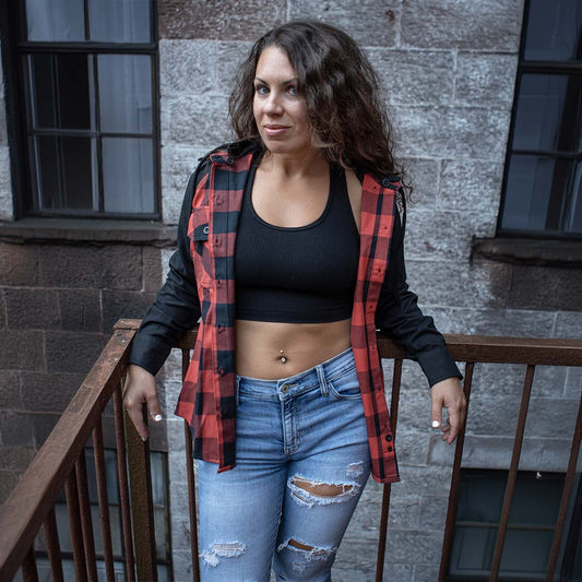 Milwaukee Leather Women's Armoured Plaid Hooded Shirt