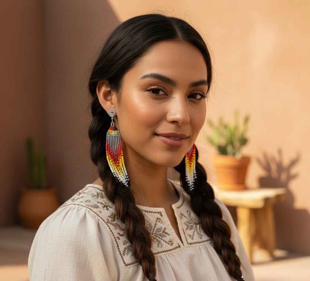 Silver Firebird Spirit Beaded Earrings