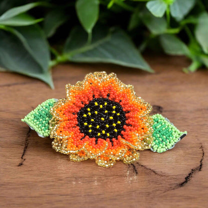 Handmade Beaded Sunflower Hair Clip-Red
