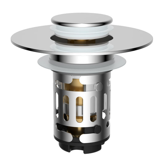Hibbent Upgraded 3 in 1 Bathroom Sink Drain Strainer, Universal Pop Up Stopper with Removable Stainless Steel Filter Basket Hair Catcher, Sink Plug for 1.1''~2.36'' Basin, Brass Bullet Core, Chrome 🍁 All In One Marketplace Canada