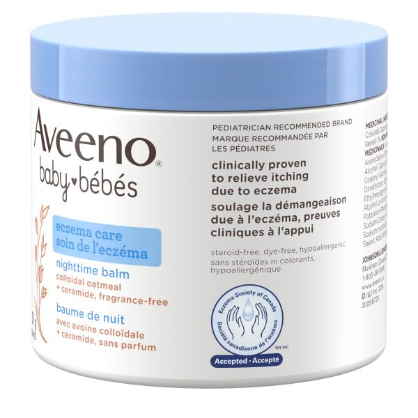 Aveeno Baby Eczema Care Nighttime Balm - Bedtime Body Lotion for itching due to eczema Colloidal Oatmeal + ceramide - Fragrance Free, Pack of 2 (622g Total)
