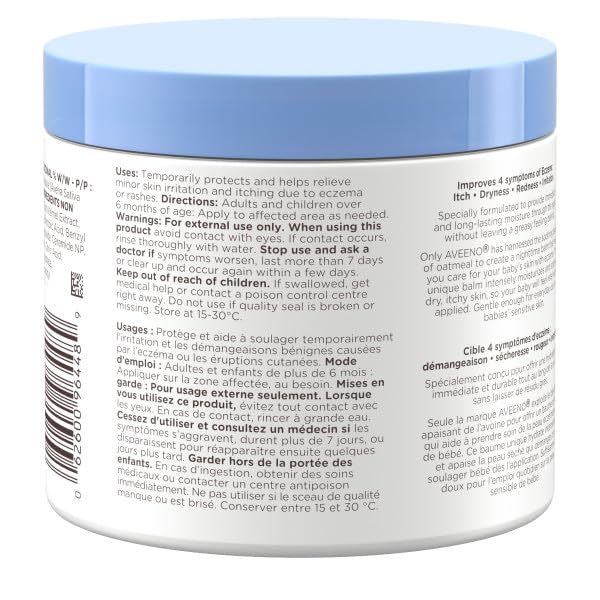 Aveeno Baby Eczema Care Nighttime Balm - Bedtime Body Lotion for itching due to eczema Colloidal Oatmeal + ceramide - Fragrance Free, Pack of 2 (622g Total)