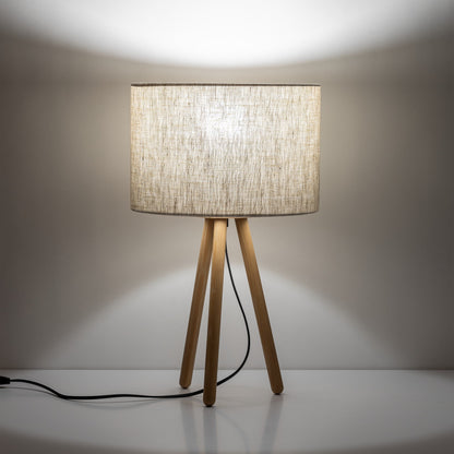 TOKYO Natural Linen & Wood Tripod Table Lamp for Bedroom & Nightstand