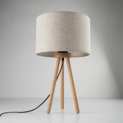 TOKYO Natural Linen & Wood Tripod Table Lamp for Bedroom & Nightstand