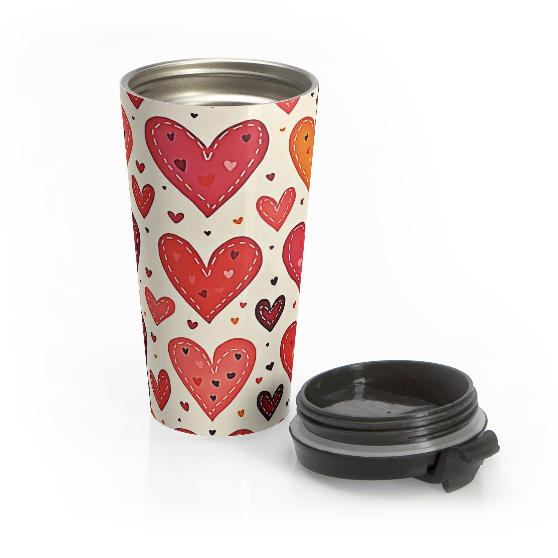 Hand Drawn Hearts Stainless Steel Travel Mug | Valentine Pattern - AURABAGS SHOP