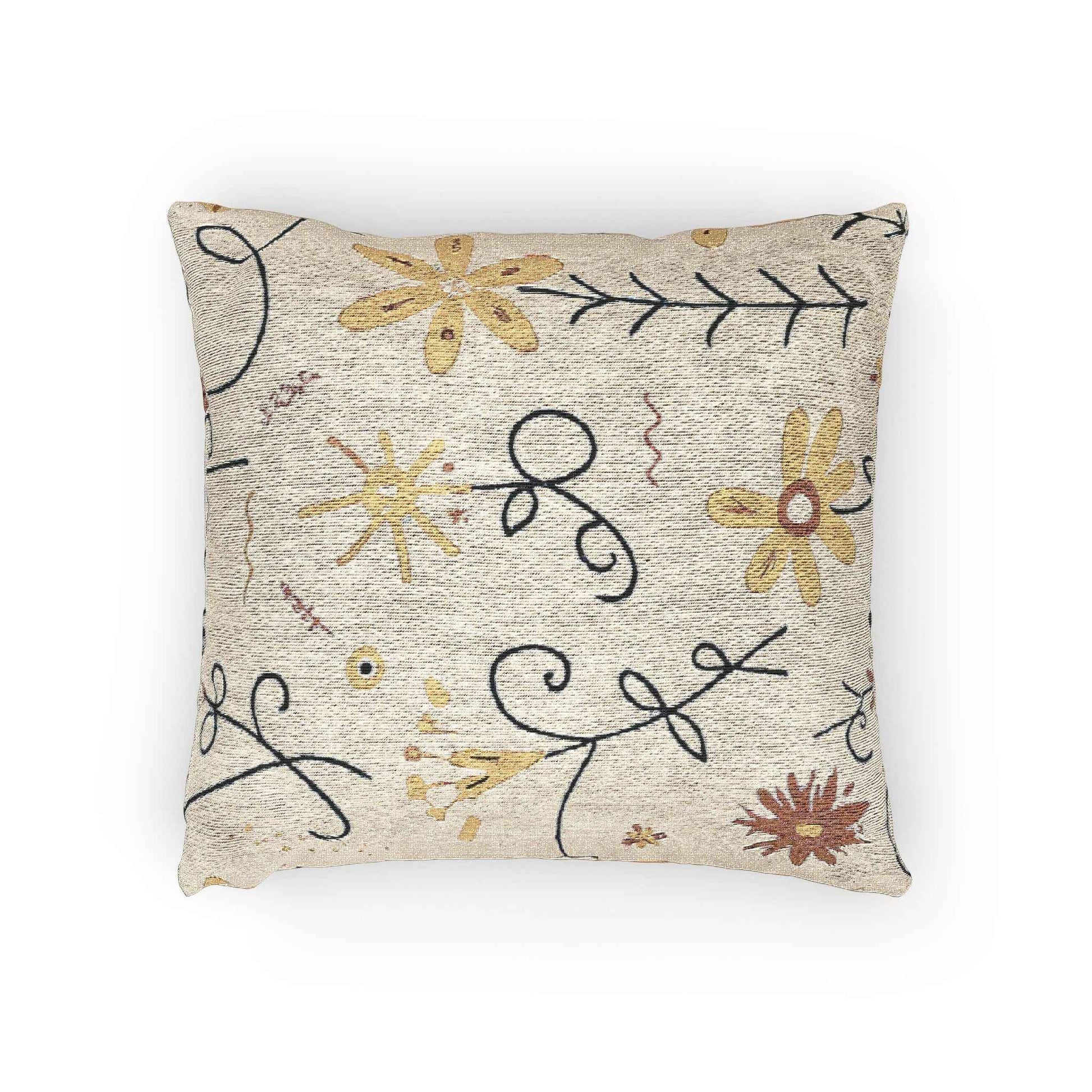 Neutral Floral Embroidered Woven Pillow | Boho Farmhouse Throw Cushion
