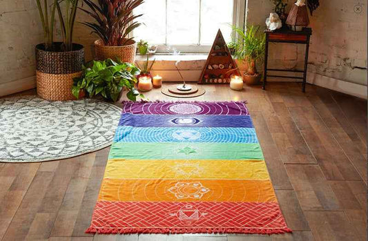 Printed Bath Towel Tassel Yoga Mat – Colorful Multi-Purpose Fitness Towel