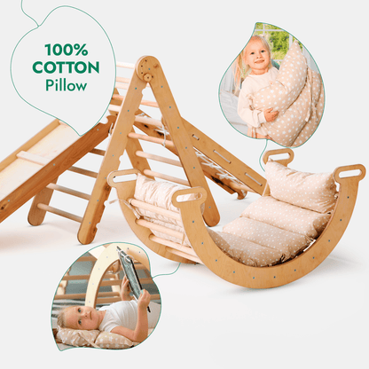 5in1 Montessori Climbing Frame Set: Triangle Ladder + Arch/Rocker + Slide Board/Ramp + Netting rope + Cushion