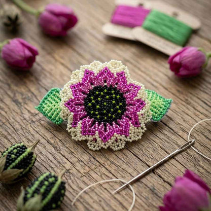 Handmade Beaded Sunflower Hair Clip-Beige