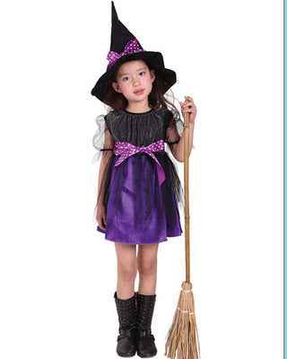 Kids Halloween Witch Costume – Girls Magical Princess Dress with Witch Style