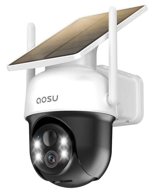 AOSU Solar Camera Security Outdoor - 100% Wire-Free Security Cameras Wireless Outdoor for Home Surveillance with Fixed Solar Panel, 360° View, Human Auto Tracking, 2K Color Night Vision,1 Pack 🍁 All In One Marketplace Canada