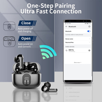 Wireless Earbuds, Bluetooth Headphones 5.4 HiFi Stereo, Wireless Earphones with ENC Noise Cancelling Mic, IP7 Waterproof in Ear Headphones, LED Digital Display Ear Buds, Touch Control, Black 🍁 All In One Marketplace Canada
