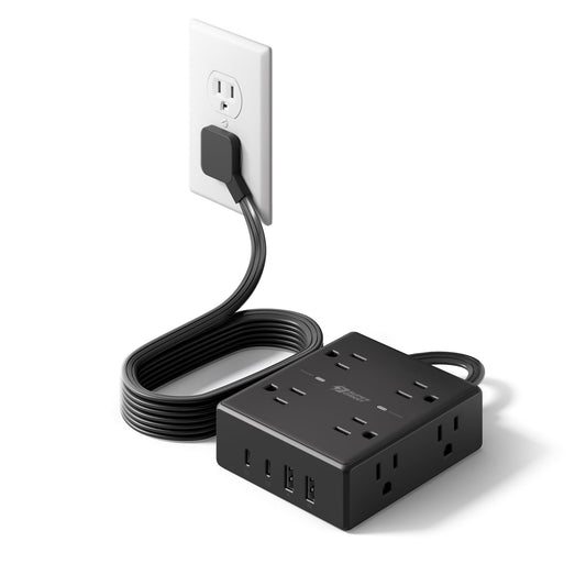 Surge Protector Power Bar, SUPERDANNY 6 Ft Extension Cord with 8 Outlets & 4USB Ports (2 USB 2 C), Mountable Flat Plug Power Strip, Surge Protection for Home, Office, Dorm, Black 🍁 All In One Marketplace Canada