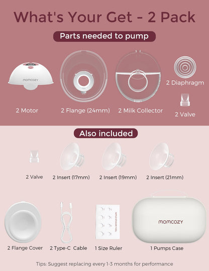Momcozy M5 Smart App Control Hands Free Breast Pump, Double Wearable Breast Pump of Baby Mouth Double-Sealed Flange with 3 Modes & 9 Levels, Electric Pump Portable - 24mm, 2 Pack, Cozy Red 🍁 All In One Marketplace Canada