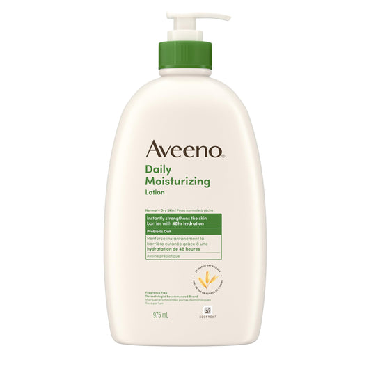 Aveeno Daily Moisturizing Body Lotion with Soothing Prebiotic Oat, Gentle Lotion Nourishes Dry Skin With Moisture, Paraben-, Dye- & Fragrance-Free, Non-Greasy & Non-Comedogenic, 975 ml 🍁 All In One Marketplace Canada