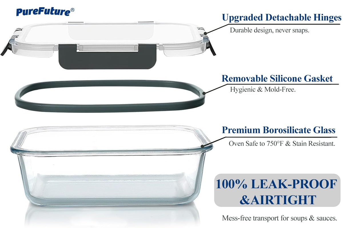 Pure Future 10-Piece Set (5-Pack, 36oz) Borosilicate Glass Food Storage Containers with Upgraded Detachable Locking Lids - Leak Proof Meal Prep Lunch Boxes, Oven/Microwave Safe 🍁 All In One Marketplace Canada