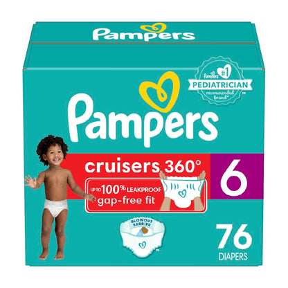 Pampers Diapers - Cruisers 360 degrees - Size 6, 76 Count, up to 100% Leakproof Fit, Designed for Active Babies, Pull On Diaper, EZ Off Tabs Designed for Easy Changes 🍁 All In One Marketplace Canada
