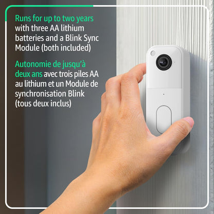 Blink Video Doorbell – Head-to-toe HD view, two-year battery life, simple setup. Sync Module Core included – System (White) 🍁 All In One Marketplace Canada