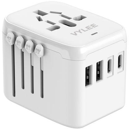 VYLEE Universal International Power Travel Plug Adapter, 5 in 1 European Travel Plug Adapter W/ 3.5A 2xUSB-A and 2xUSB C Wall Charger and Worldwide AC Outlet for Europe USA UK AUS Asia (White) 🍁 All In One Marketplace Canada