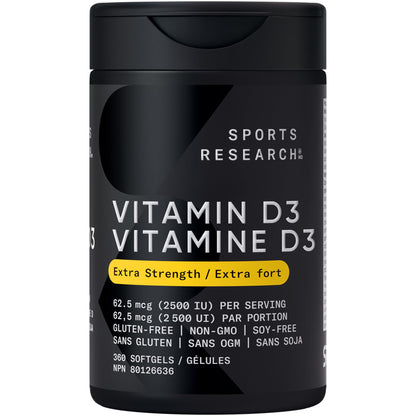 Sports Research® Vitamin D3 2500 IU with Coconut MCT Oil - High Potency Vitamin D Supplement for Immune & Bone Support - Non-GMO Verified, Gluten & Soy Free – 62.5mcg, 360 Liquid Softgels 🍁 All In One Marketplace Canada