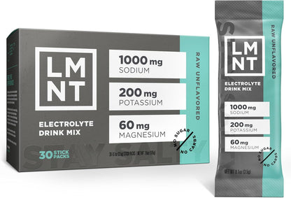 LMNT Keto Electrolyte Powder Packets | Paleo Hydration Powder | No Sugar, No Artificial Ingredients | Raw Unflavored | 30 Stick Packs 🍁 All In One Marketplace Canada