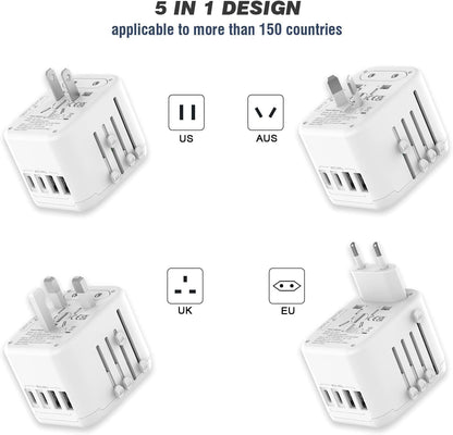 VYLEE Universal International Power Travel Plug Adapter, 5 in 1 European Travel Plug Adapter W/ 3.5A 2xUSB-A and 2xUSB C Wall Charger and Worldwide AC Outlet for Europe USA UK AUS Asia (White) 🍁 All In One Marketplace Canada