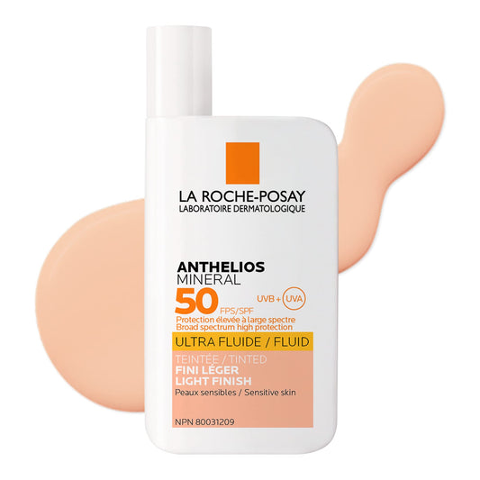 La Roche-Posay Face Sunscreen, Anthelios Tinted Mineral Ultra-Fluid SPF 50 Lotion UVA-UVB Sun Protection, Titanium Dioxide, 100% Mineral Filter, Fragrance Free, Water Resistant. Travel Size, 50ml 🍁 All In One Marketplace Canada