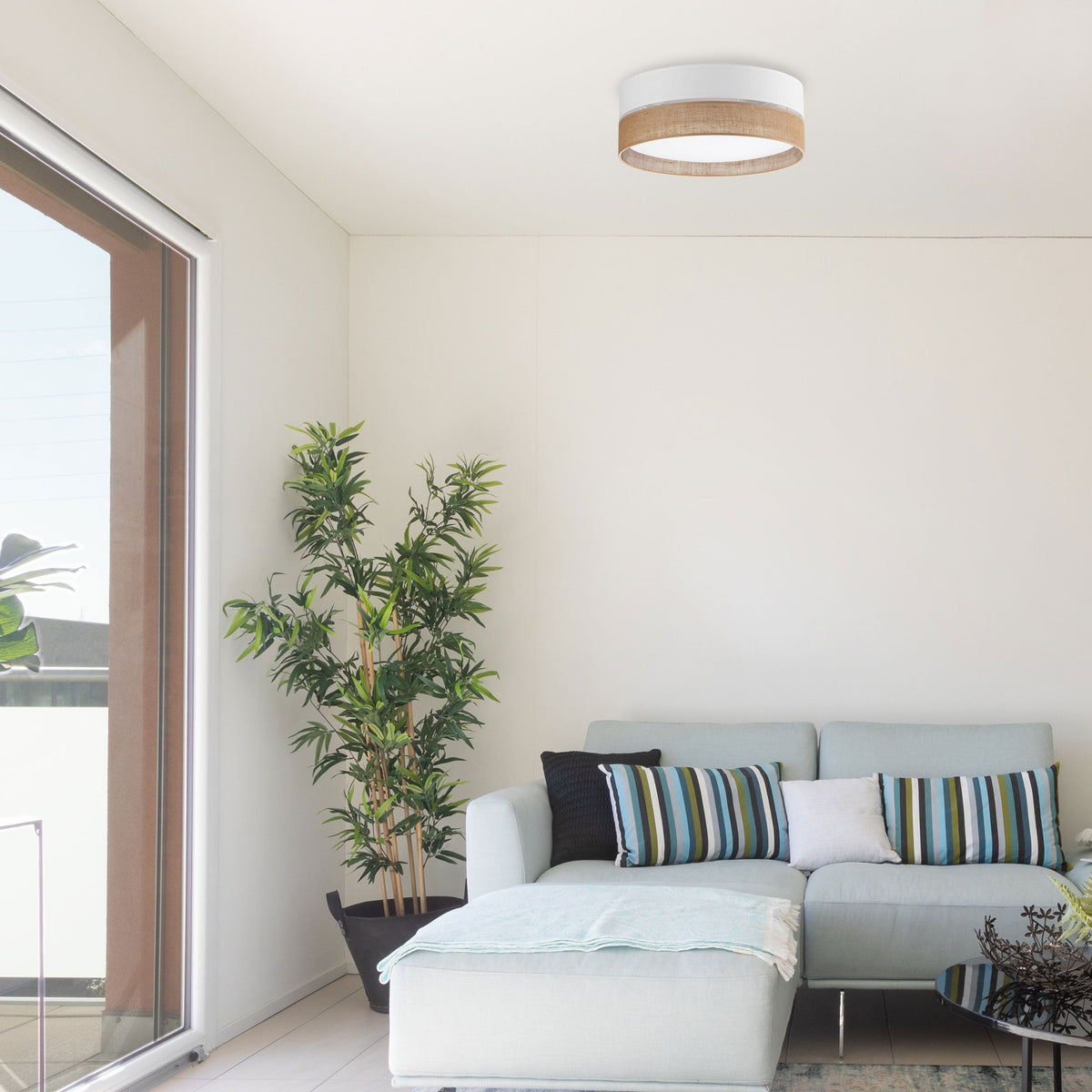 LINOBIANCO Natural Linen Flush Mount Ceiling Light for Bedroom, Hallway & Living Room
