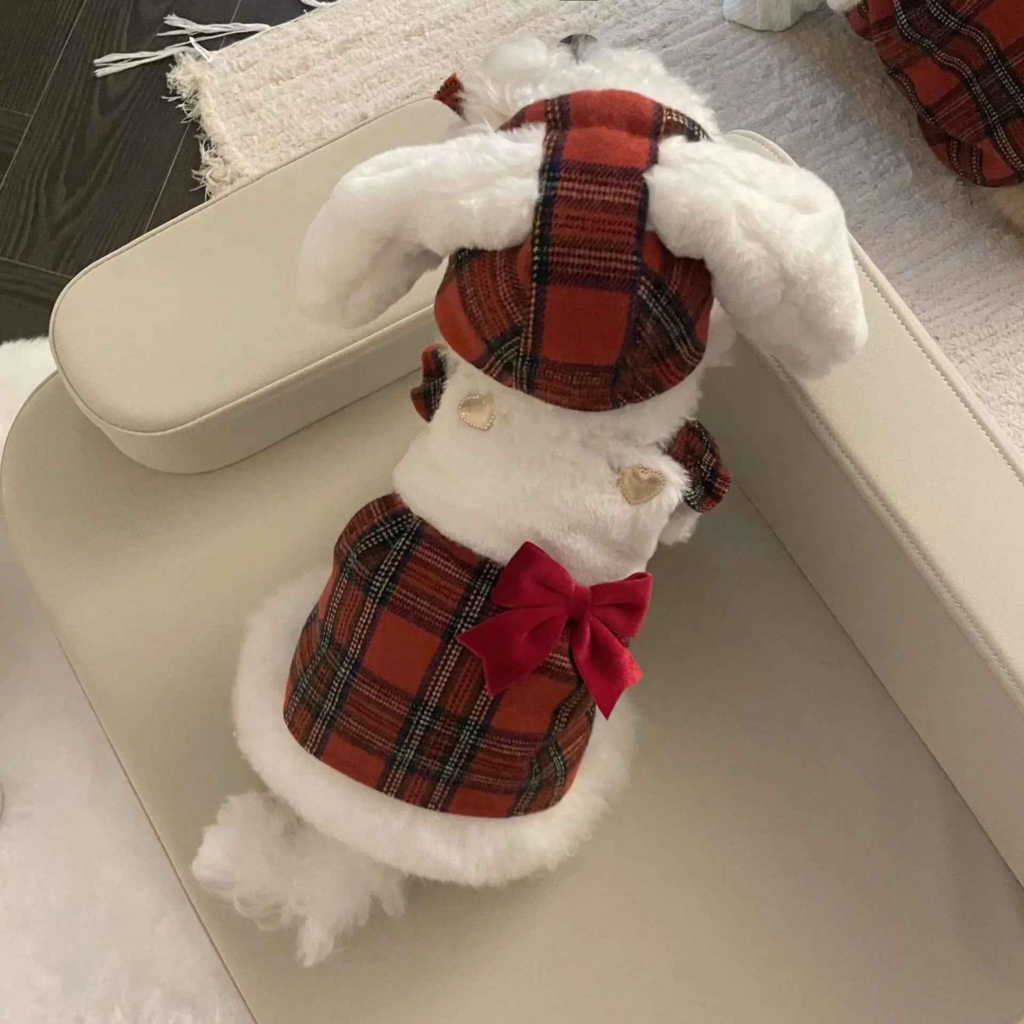Winter Bunny Dress for Dogs – Red Plaid Dog Dress with Hat