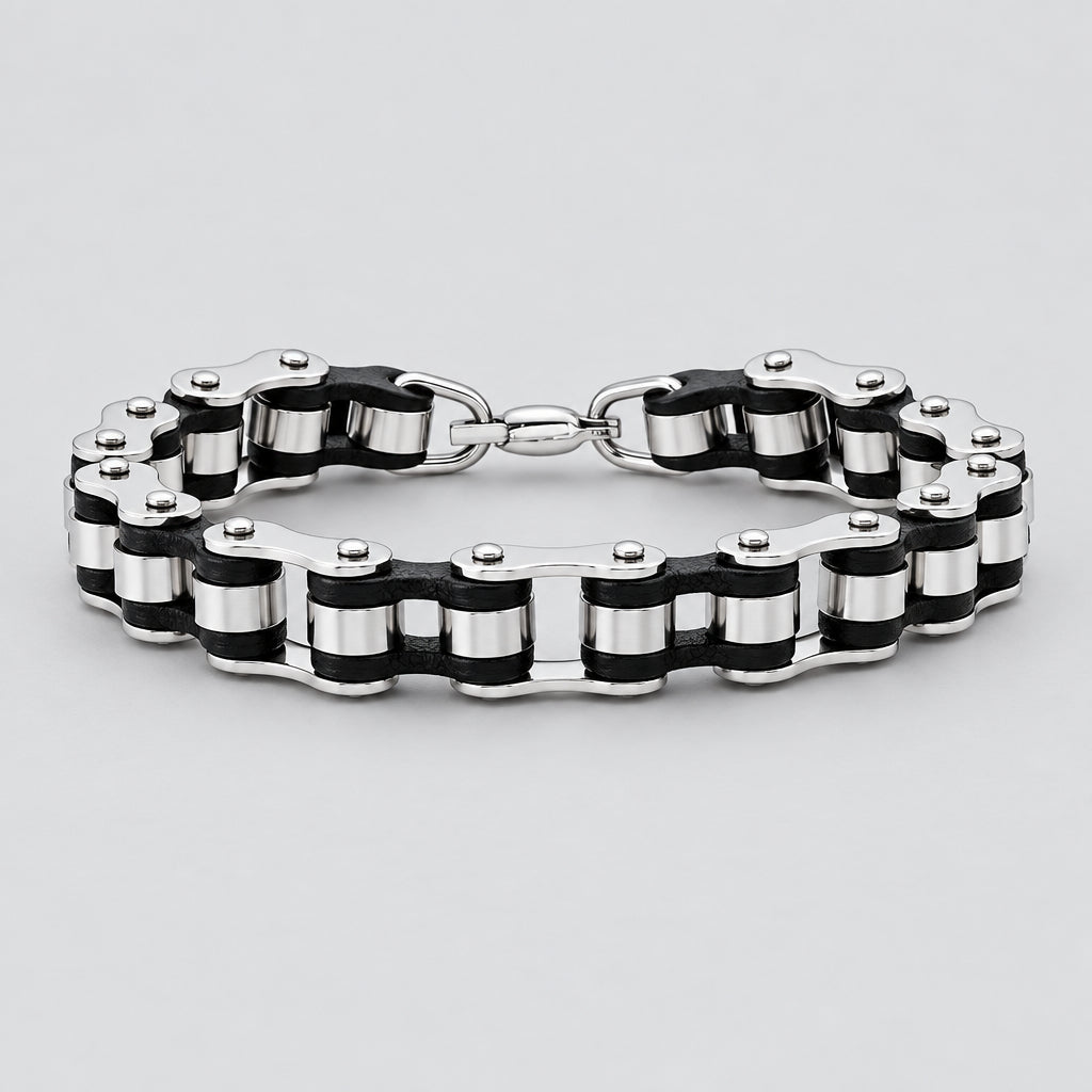 Men’s Stainless Steel Bicycle Chain Industrial Two-Tone Gear Biker Bracelet