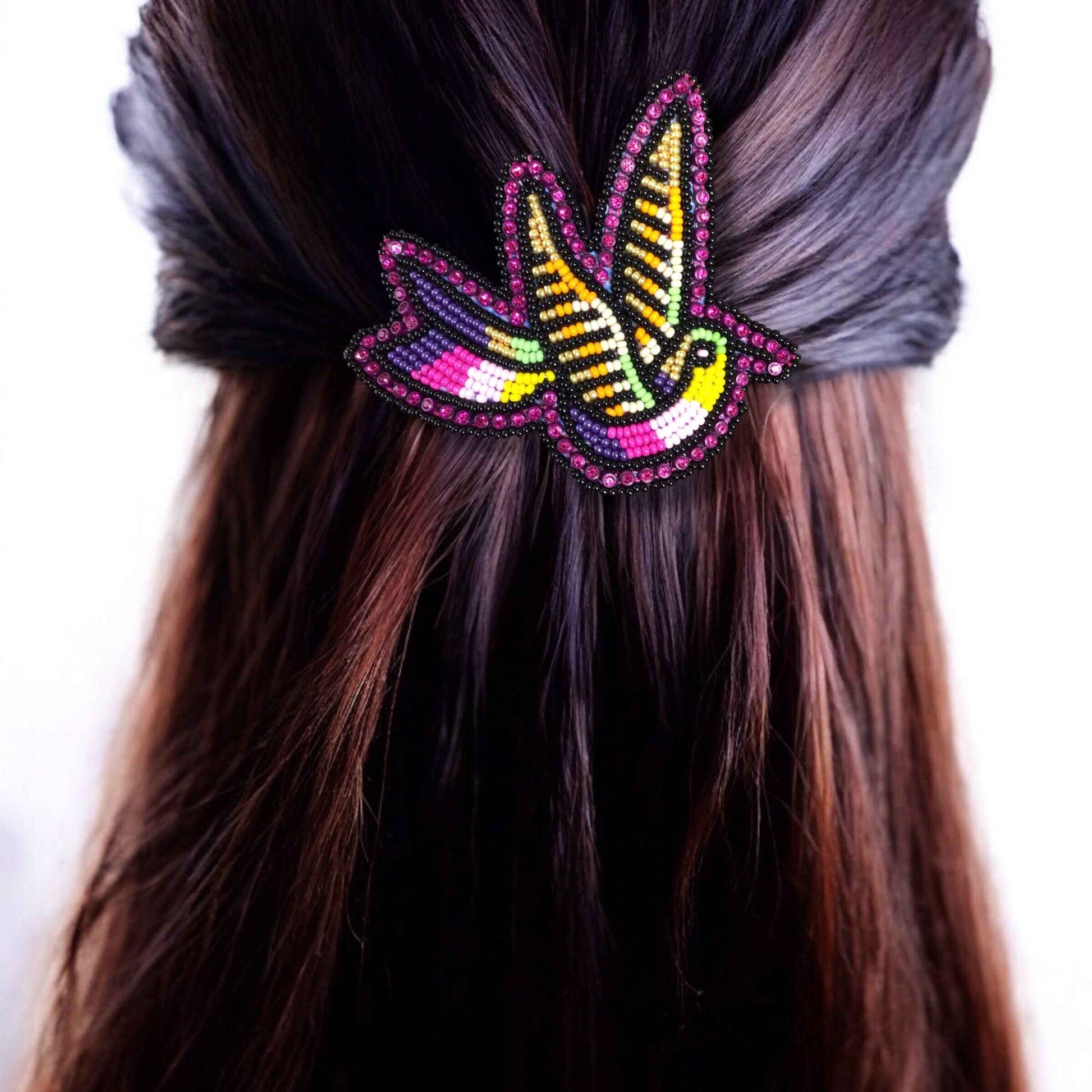 Pink and White Beaded Hummingbird Barrette