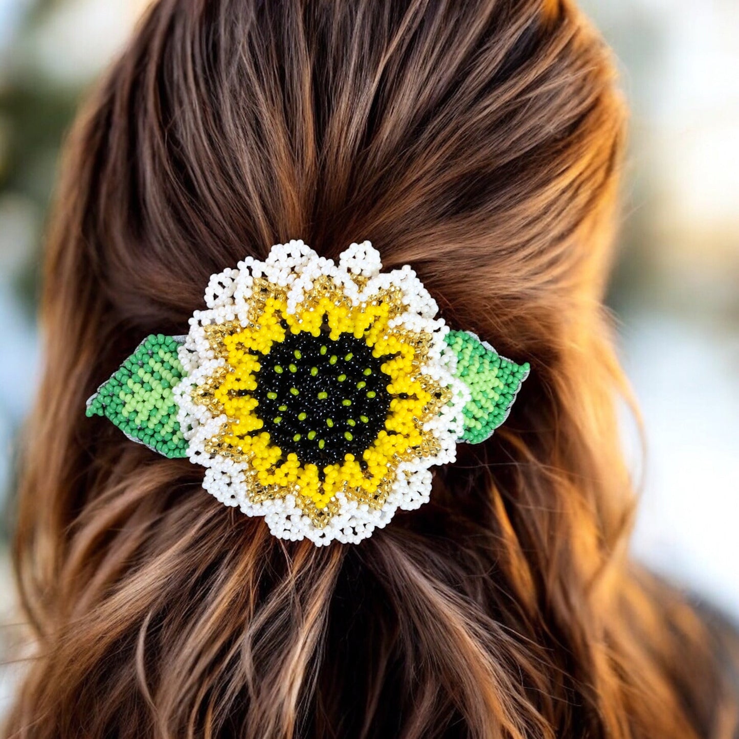 Handmade Beaded Sunflower Hair Clip- Bright Yellow