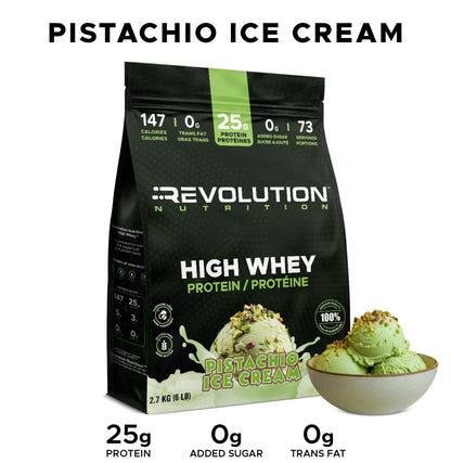 Revolution Nutrition, High Whey, Protein Powder 6LB bag, Whey Protein, Gluten Free, 25g of Protein Per Scoop, 2.7kg, 73 Servings (Pistachio Ice Cream, 6 Pound Bag) 🍁 All In One Marketplace Canada