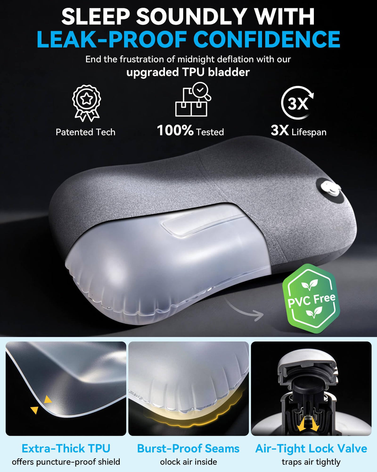 Hikenture Camping Pillow with Removable Cover-Ultralight Inflatable Pillow for Neck Lumber Support-Upgrade Backpacking Pillow-Washable Travel Air Pillows for Camping, Hiking, Backpacking (Grey) 🍁 All In One Marketplace Canada