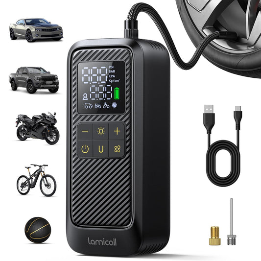 Lamicall Tire Inflator Portable Air Compressor - [5X Faster Inflation] Air Pump with Digital Pressure Gauge & LED Light, 150PSI Electric Tyre Pump for Car Motorcycle Wheel Simulator, Wheel, Mom Gift 🍁 All In One Marketplace Canada