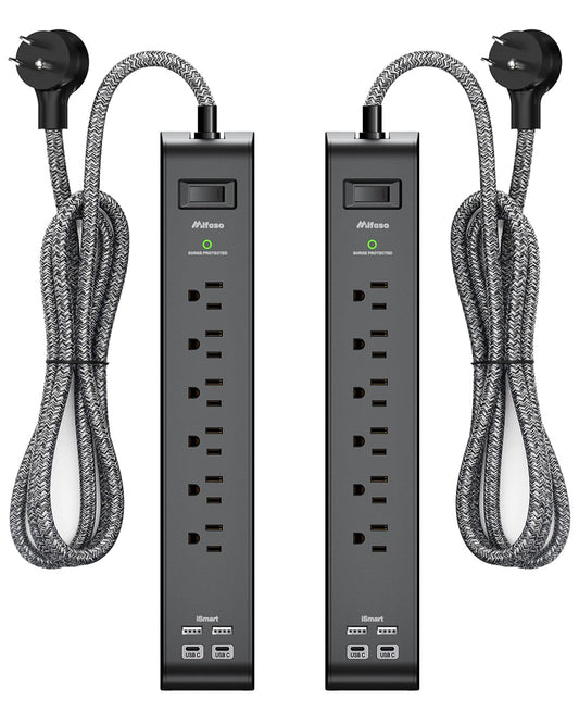 2 Pack Power Bar - Extension Cord with 6 Outlets 4 USB Ports, Surge Protector Heavy-Duty Braided Extension Cords 15A Circuit Breaker Wall Mount for Home Office ETL Listed (5FT, Black) 🍁 All In One Marketplace Canada