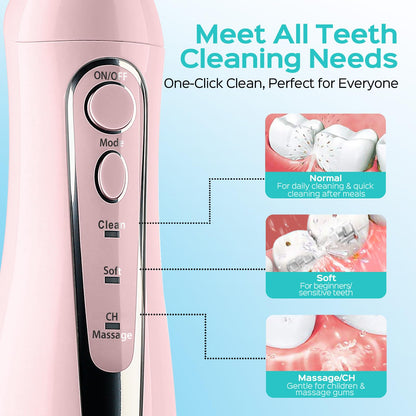 COSLUS Water Teeth Flosser C20 (F5020E): 300ML Electric Water Tooth Floss Cordless Jet Flossers for Teeth Cleaning IPX7 Waterproof Rechargeable Portable Travel Floss Light-Pink 🍁 All In One Marketplace Canada