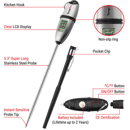 TempPro TP02S Digital Food Thermometer for Cooking Bread Baking Sourdough Liquids, Meat Thermometer Digital with Super Long Probe for Kitchen BBQ Yogurt Candy Making Accessory (Previously ThermoPro) 🍁 All In One Marketplace Canada